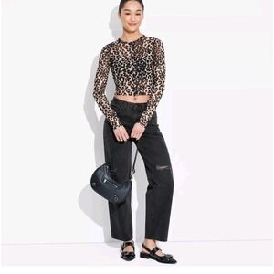 Wild Fable NWT 0 Black Distressed Straight Leg Jeans Mid Rise Ripped Denim Pants